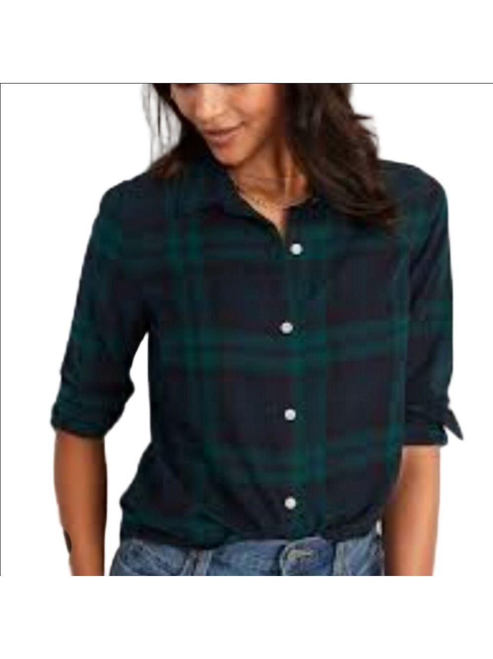 Old Navy Plaid Shirt Green and Navy - Picture 1 of 6